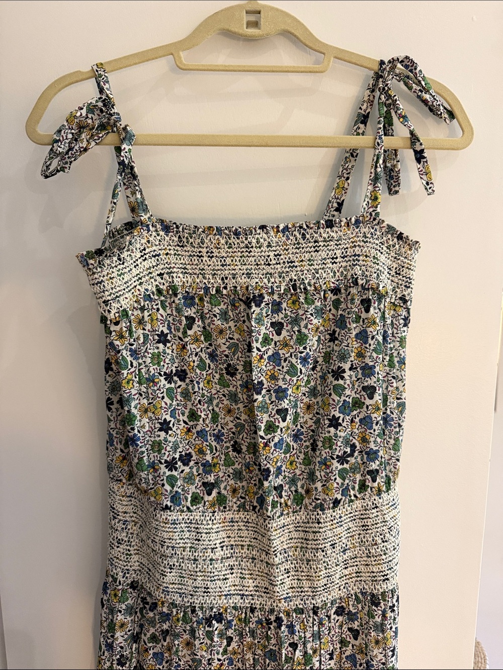 Tory Burch Floral Smocked Maxi Dress in Blue and Green, Size M